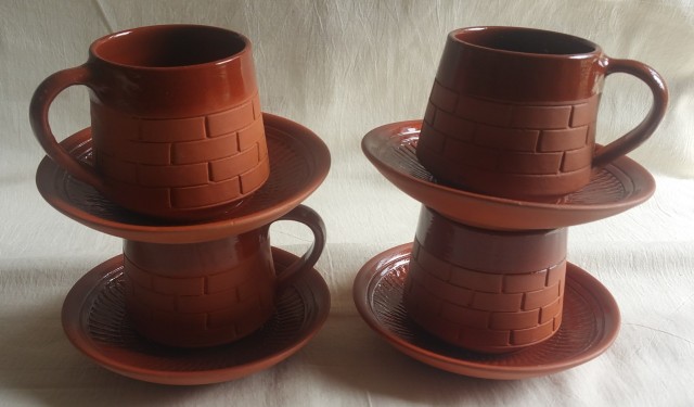 microwavable clay tea cups with clay saucer